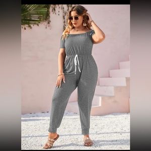 Plus Tie Front Off The Shoulder Jumpsuit
